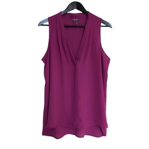 Sz L Vince Camuto sleeveless work long blouse v-neck plum magenta purple